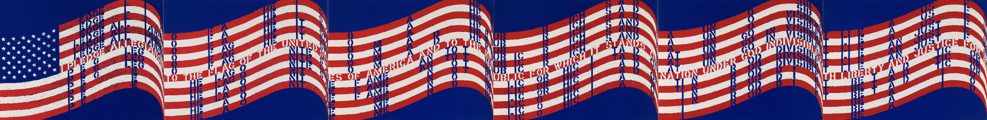 Vito Acconci, Wav(er)ing Flag, 1990, three-color lithograph on six sheets, 18 x 24 in. (each sheet), Gift of Jack Lemon and Landfall Press. Collection of the Kansas City Art Institute.